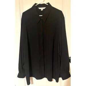 August Max Woman Dressy Black Long Sleeve Button‎ Up Blouse Size 3X